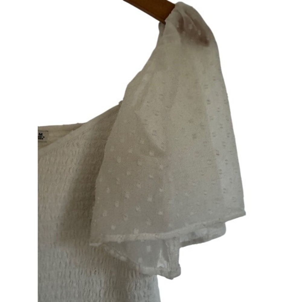 Abercrombie & Fitch Swiss Dot Flutter Sleeve Blouse Square Neck Smocked Top - M - Picture 4 of 8